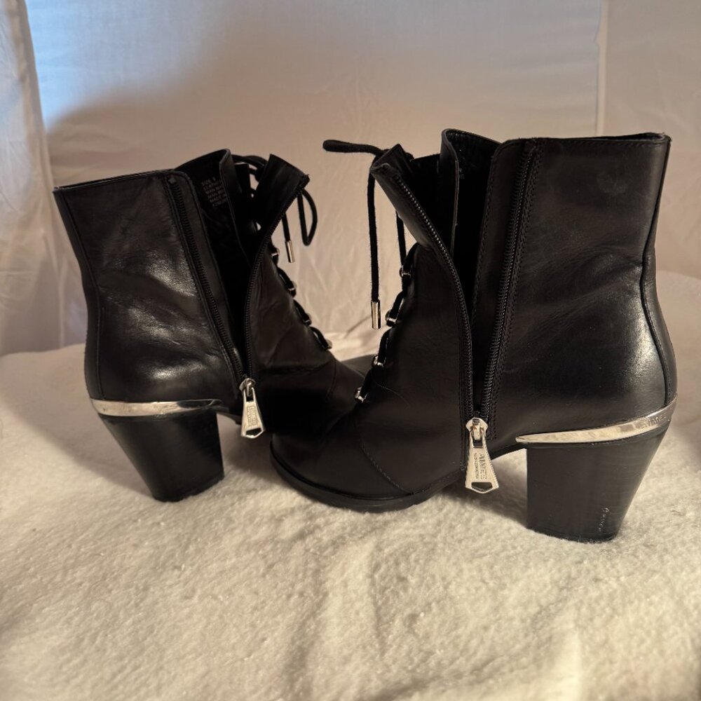 Aimee Kestenberg Black Leather Lace-up Ankle Boots - 8.0 - Zipper Closure - Picture 4 of 10